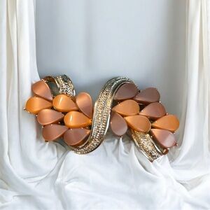 Vintage Bow Brooch Coral and Lilac leaves.